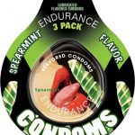 Lubricated Flavored Endurance Condoms 3 Per Pack Spearmint