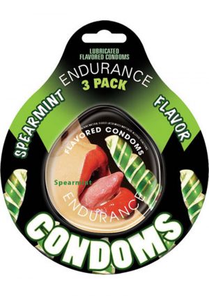 Lubricated Flavored Endurance Condoms 3 Per Pack Spearmint