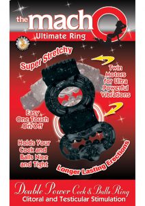 The Macho Ultimate Ring Double Power Cock And Ball Ring Clitoral And Testicular Stimulator Black