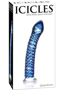 Icicles No 29 Textured Glass Dildo Blue 7.75 Inch