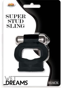 Wet Dreams Super Stud Sling Silicone Vibrating Cockring Waterproof Black