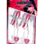 Master Series Charmed Heart Padlock Nipple Clamps Red