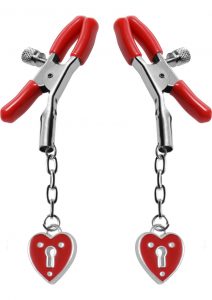 Master Series Charmed Heart Padlock Nipple Clamps Red