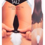 Frisky Fluffer Bunny Tail Glass Anal Plug Black White Fur 3 Inches