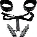 Master Series Acquire Easy Access Thigh Harness With Wrist Cuffs Black And Metal