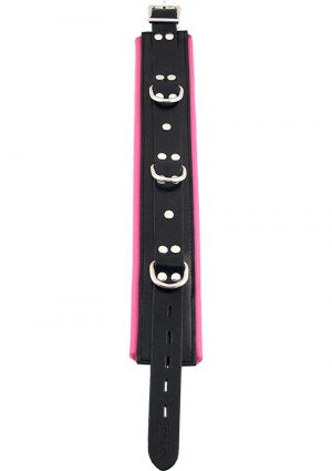 Rouge 3 Ring Padded Leather Adjustable Collar Black And Pink