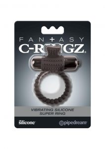 Fantasy C-Ringz Vibrating Silicone Super Ring Textured Cockring Waterproof Black 2.32 Inch Diameter