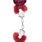 Temptasia Plush Fur Cuffs Adjustable Furry Hand Cuffs Stainless Steel With Keys Burgandy