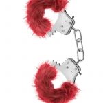 Temptasia Plush Fur Cuffs Adjustable Furry Hand Cuffs Stainless Steel With Keys Burgandy