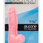 Addiction Toy Collection Brandon Silicone Realistic Dildo With Balls Glow In The Dark Pink 7.5 Inch