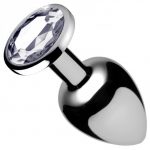 Booty Sparks Clear Gem Small Anal Plug Silver 2 Inches