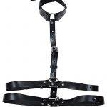 Rouge Female Body Harness W/ Choker Adjustable Leather Black