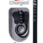 Charged Monarch USB Rechargeable Buterfly Vibe Silicone Cock Ring Waterproof Black