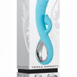 Triple Infinity Silicone USB Rechargeable Clit Sucker Heated Dual Vibrator Splashproof Teal 9.25 Inches