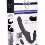 Strap U Slim Rider Silicone Ribbed Vibrating Strapless Strap On USB Rechargeable Waterproof Black 8.5 Inches