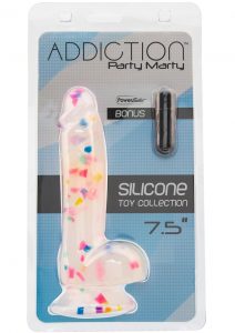 Addiction Party Marty Silicone Realistic Dong With Balls Multi Colored 7.5 Inches