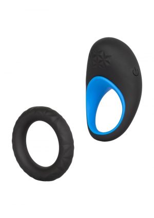 Link Up Max Silicone Cockring And Support Ring USB Rechargeable Black/Blue