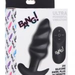 Bang! 21x Vibrating Silicone Rechargeable Swirl Butt Plug With Remote Control - Black