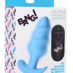 Bang! 21x Vibrating Silicone Rechargeable Swirl Butt Plug With Remote Control - Blue