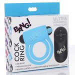 Bang! Silicone Rechargeable Cock Ring And Bullet With Remote Control - Blue