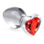 Booty Sparks Red Heart Gem Glass Anal Plug - Large - Red/Clear