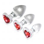 Booty Sparks Red Heart Gem Glass Plug Set 3pc - S/M/L - Red/Clear