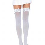 Leg Avenue Nylon Thigh High With Bow - Plus Size - White
