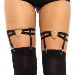 Leg Avenue Dual Strap Elastic Garter Suspender With Heart - Black