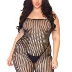 Leg Avenue Seamless Crochet Net Spaghetti Strap Bodystocking - Plus Size - Black