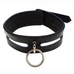 Rouge Leather Fashion Bondage Collar With O-Ring - Black