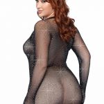 Rhinestone Fishnet Gloved Mini Dress - 1X-2X - Black