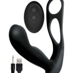 Butts Up Rechargeable Silicone Prostate Massager with Scrotum andamp; Cock Ring - Black