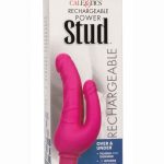 Rechargeable Power Stud Over and Under Silicone Vibrating Double Dong - Pink