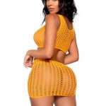 Leg Avenue Crochet Net Tank Crop Top and Mini Skirt (2 pieces) - O/S - Neon Orange