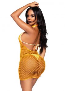 Leg Avenue Woven Net Twist Halter Mini Dress - O/S - Neon Orange