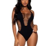 Leg Avenue Seamless Shredded Racer Back Thong Bodysuit - O/S - Black