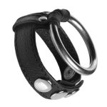 Strict Leather and Steel Cock and Ball Ring - Black/Silver