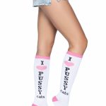 Leg Avenue Pussycat Knee Highs - O/S - White/Pink