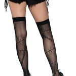 Leg Avenue Stiched Up Fishnet Thigh High - O/S - Black