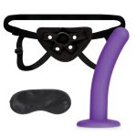 Lux Fetish Strap on Harness andamp; Silicone Dildo Set 5in - Black/Purple