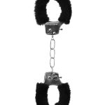 Ouch! Beginner`s Furry Hand Cuffs with Quick Release Button - Black