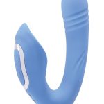 Tap andamp; Thrust Rechargeable Silicone Vibrator with Clitoral Stimulation - Blue