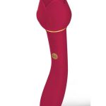 Secret Kisses Rosegasm Lingo Rechargeable Silicone Dual End Vibrator with Clitoral Stimulator - Red