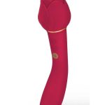 Secret Kisses Rosegasm Twosome Rechargeable Silicone Dual End Vibrator with Clitoral Stimulator - Red