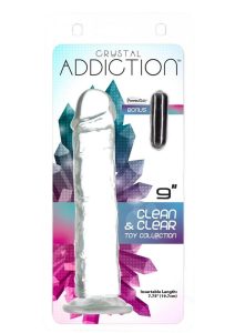 Addiction Crystal Addiction Vibrating Vertical Dong 9in - Clear