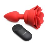 Booty Sparks 28X Rechargeable Silicone Vibrating Rose Anal Plug with Remote Control - Small - Red