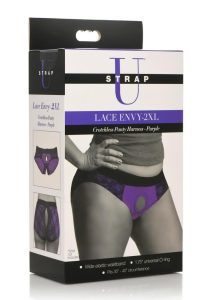 Strap U Lace Envy Lace Crotchless Panty Harness - XXLarge - Purple/Black