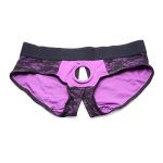 Strap U Lace Envy Lace Crotchless Panty Harness - XXLarge - Purple/Black