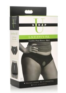 Strap U Lace Envy Black Crotchless Panty Harness - XXXLarge - Black