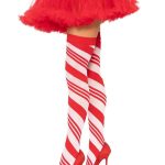 Spandex Sheer Candy Cane Striped Thigh Highs - O/S - Red/White